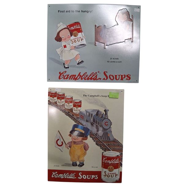 2 Reproduction tin Campbell's Soup signs 13"x12" & 13"x10"