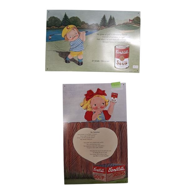 2 Reproduction Campbell's Soup tin signs 13"x12" & 13"x10"