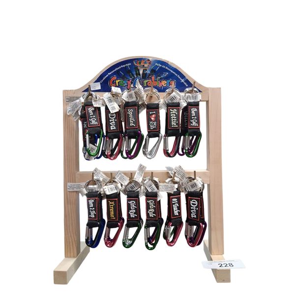 Crazy Carabiners display stand with keychains