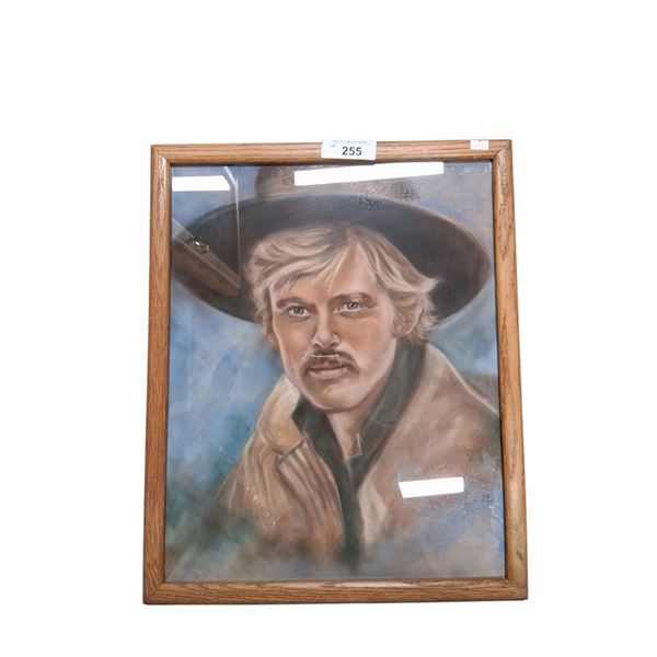 Vintage framed Robert Redford artwork charcoal portrait 20"x16"