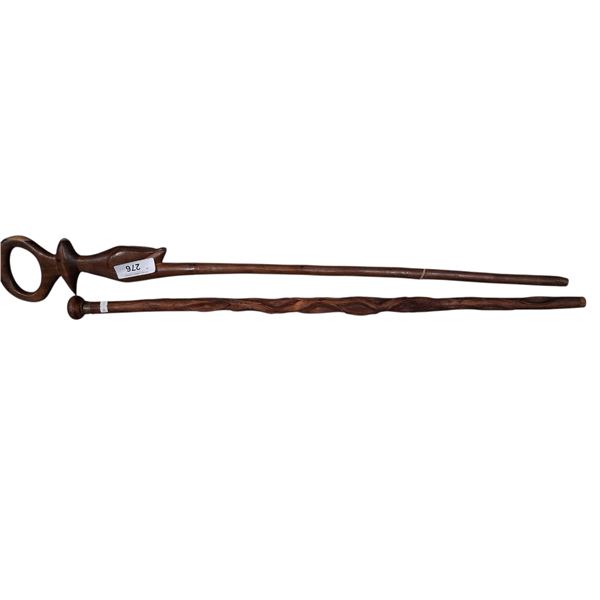 2 vintage wooden walking sticks
