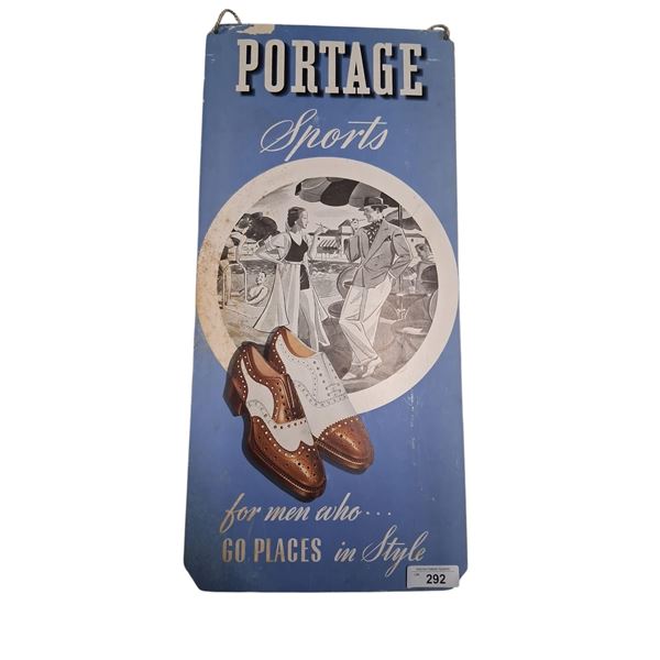 Vintage cardboard Portage Sports shoe ad 30"x14"