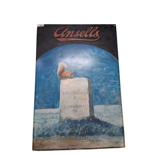 Vintage hand painted on metal pub sign Ansell's 44"x30"