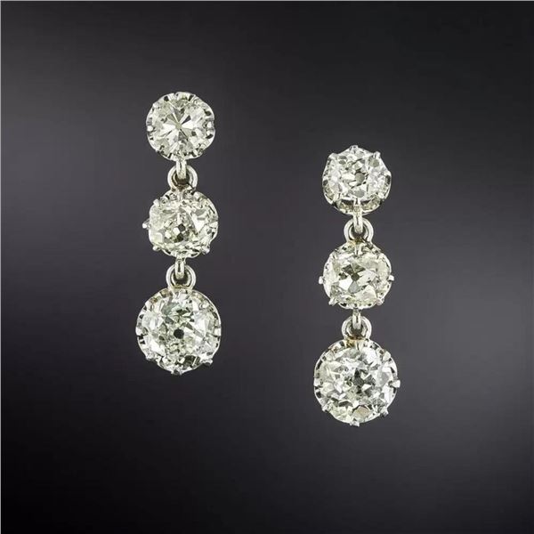 Gold & White Diamond 5.00 Cts Triple Drop Earrings