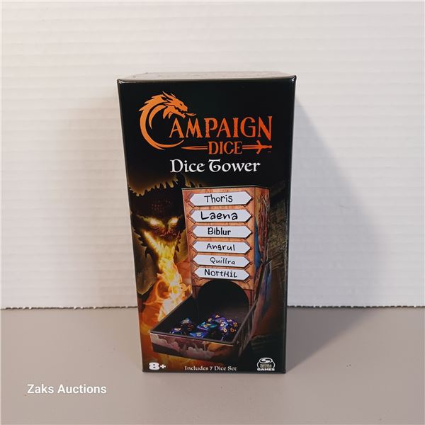 New - Campaign Dice Tower, Magnetic Nameplates and Portable 7 Polyhedral Dice Included