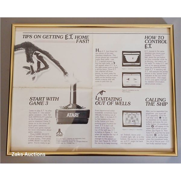 Vintage Framed E.T. The Extra-Terrestrial Atari 2600 Manual Tips On Getting E.T. Home Fast!