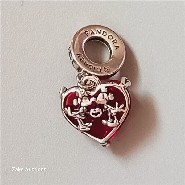 Pandora Disney Mickey & Minnie Mouse Kiss Red Murano Glass Dangle Charm - Sterling Silver