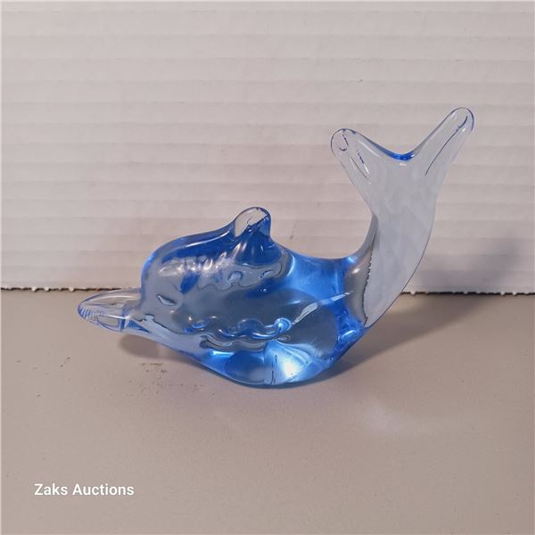 Vintage Blue Glass Dolphin Paperweight