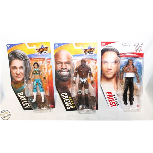 WWE FIGURES DAMIEN PREIST, APOLLO CREWS & BAYLEY