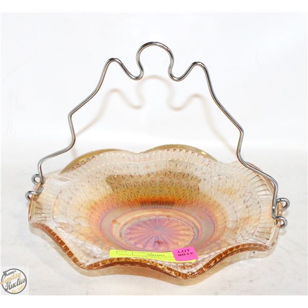 VINTAGE AMBER GLASS CANDY BOWL WITH