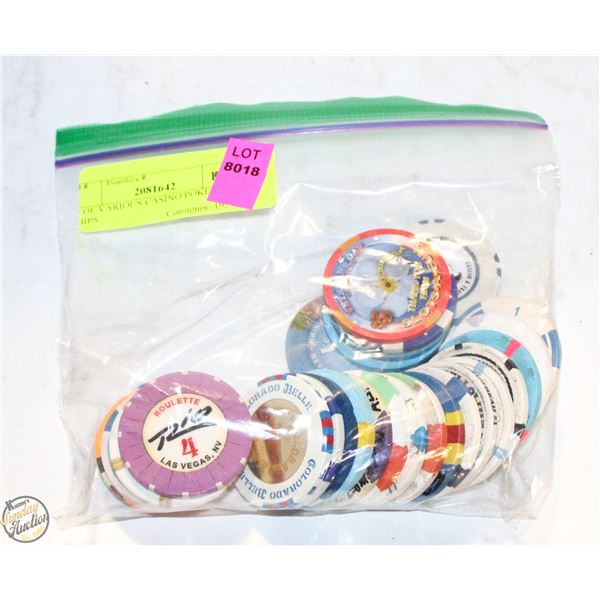 29 OF VARIOUS CASINO POKER CHIPS