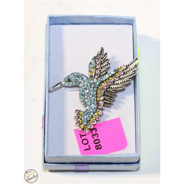 BLUE HUMMINGBIRD BROOCH WITH