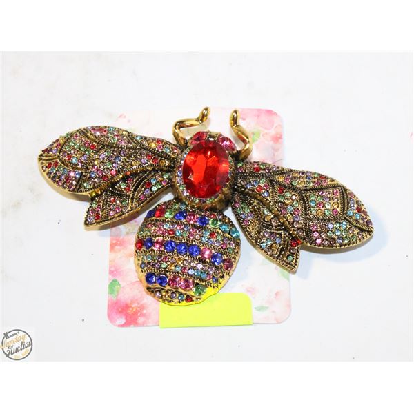 LARGE RHINESTONE BEE BROOCH +