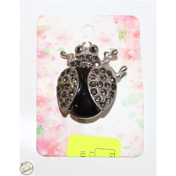 LADY BUG BROOCH WITH RHINESTONES AND
