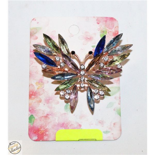 CRYSTAL BUTTERFLY BROOCH PIN SPARKLING
