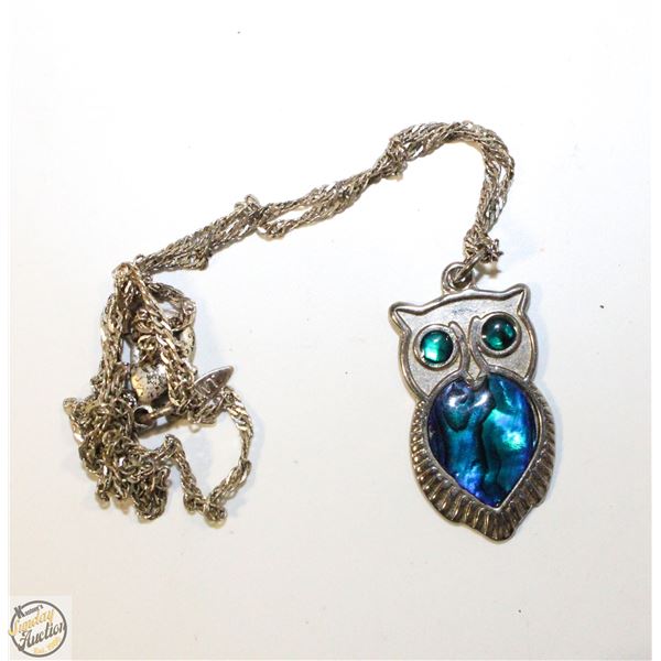 STERLING SILVER WITH BLUE GEM OWL PENDANT