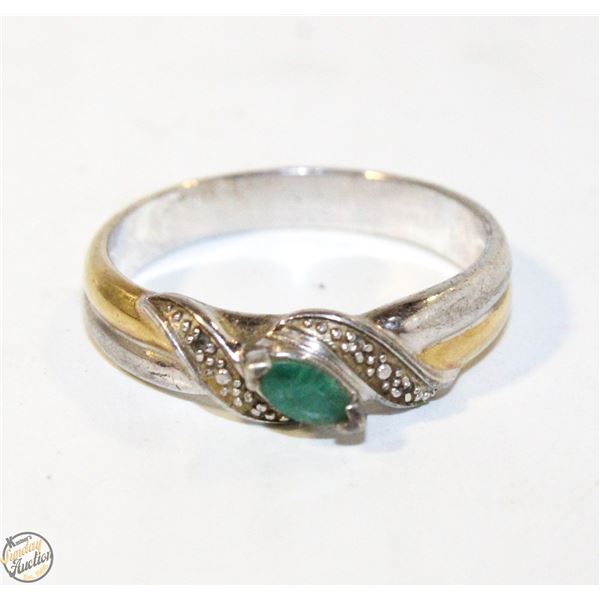 4G 925 STERLING SILVER STAMP RING SZ 10 GREEN