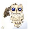 Image 1 : LARGE WHITE AND BLUE JEM OWL PENDANT NECKLACE