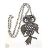 Image 1 : LARGE SILVER TONE OWL PENDANT NECKLACE