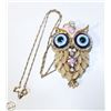Image 1 : GOLD TONE JEWELED PINK HEAD OWL PENDANT NECKLACE