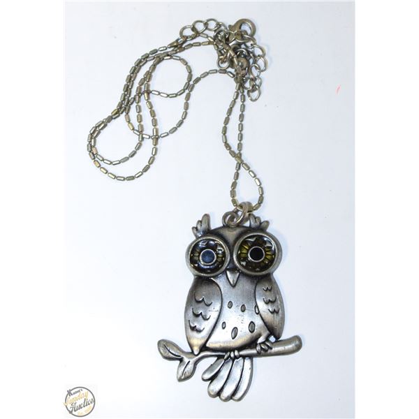 SILVER OWL PENDANT NECKLACE