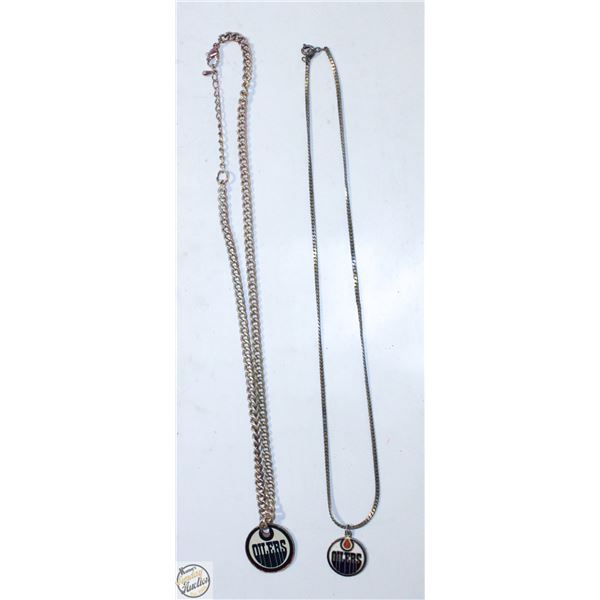 2 SILVER TONE OILERS PENDANT NECKLACES