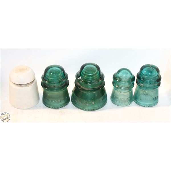 4 x VINTAGE BLUE GLASS RAILROAD INSULATOR