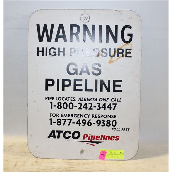 METAL ATCO PIPELINES SIGN 16 INCHES X 12 INCHES