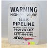 Image 1 : METAL ATCO PIPELINES SIGN 16 INCHES X 12 INCHES