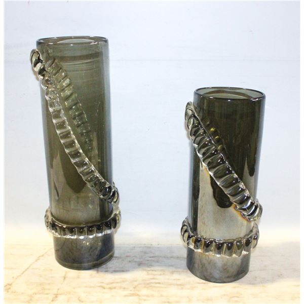 TWO SMOKY CYLINDER VASES