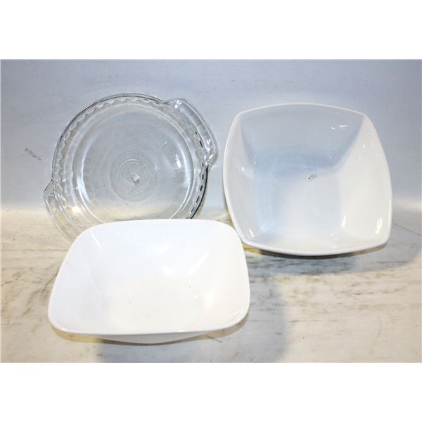 NINE INCH PIE PLATE, 2 LARGE SERVING BOWLS