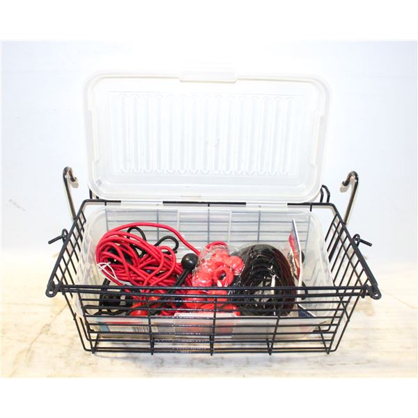 APPROX. 40 BALL BUNGIES AND BIKE BASKET