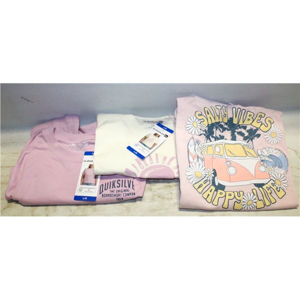 2 NEW LADIES L QUIKSILVER TSHIRTS AND ONE