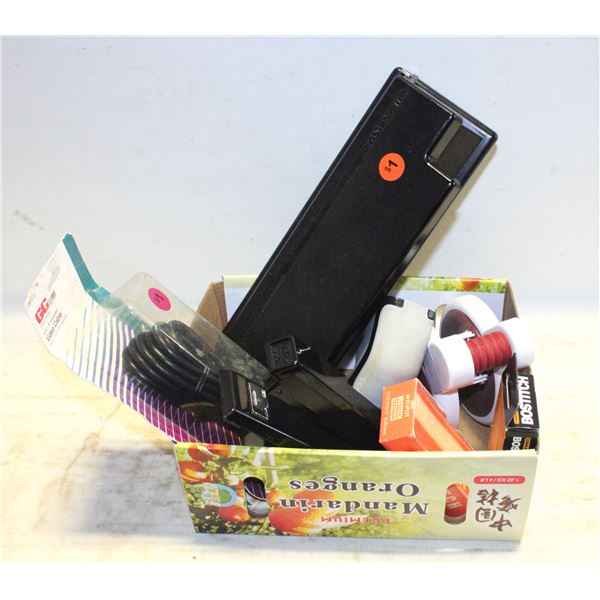 2 STAPLERS, LABEL MAKER, HOLE PUNCH ETC.