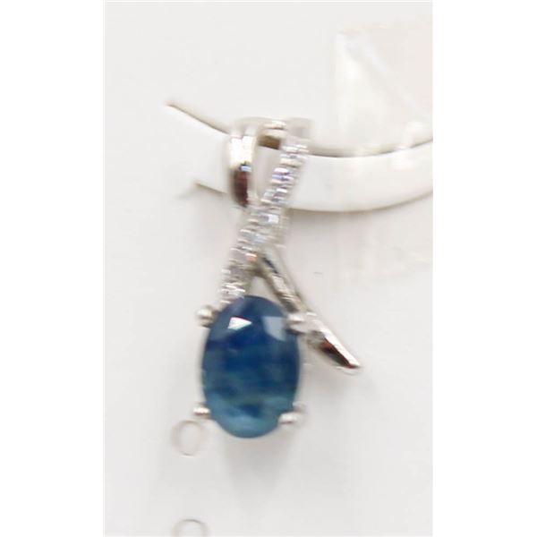 #89-NATURAL BLUE SAPPHIRE & CZ PENDANT