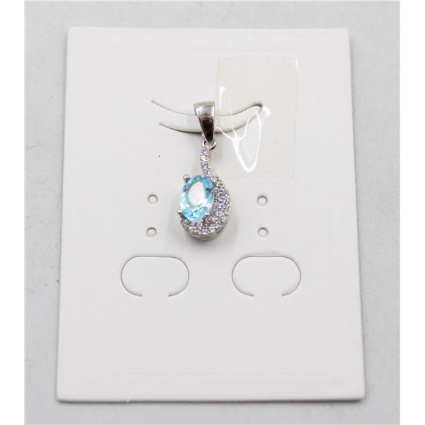 #73-NATURAL BLUE TOPAZ & CZ PENDANT