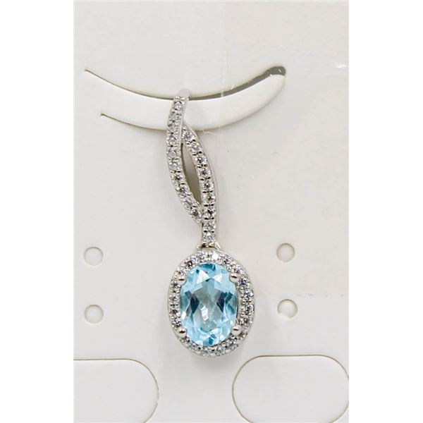 #72-NATURAL BLUE TOPAZ & CZ PENDANT