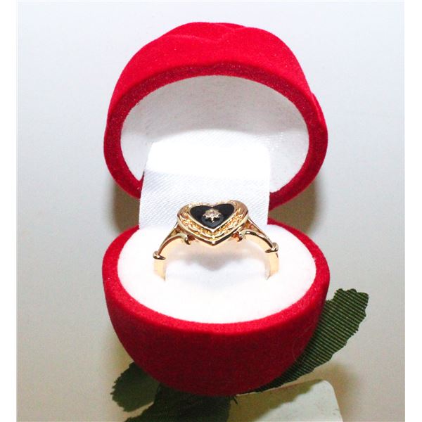 DROPPED HEART BLACK RING LIGHTWEIGHT SZ 8.5