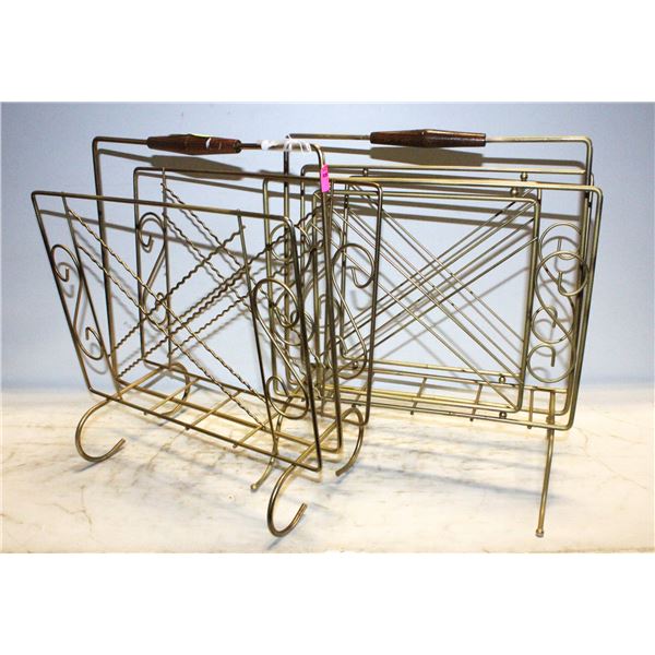 TWO VINTAGE METAL MAGAZINE RACKS