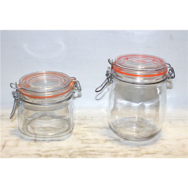 2 CLAMP LID MASON STYLE STORAGE JARS