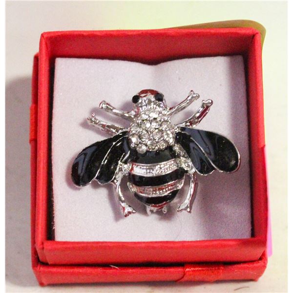 BLACK & SILVER TONE RHINESTONE AND ENAMEL