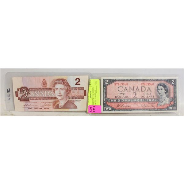 CANADA 1954+1986 QUEEN ELIZABETH $2.00 BILLS