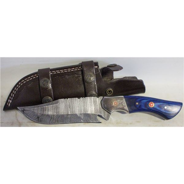 6" DAMASCUS HUNTING KNIFE W/ LEATER CASE