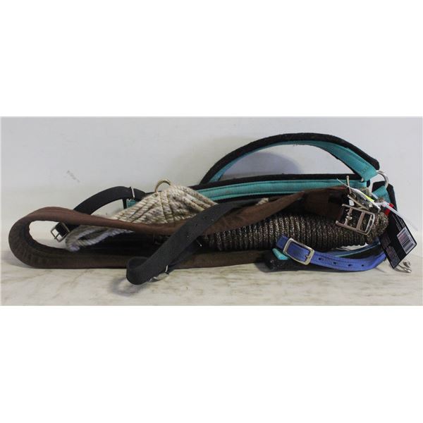 ASSORTED SADDLE FITTINGS W/ 50' X 3/8" ROPE