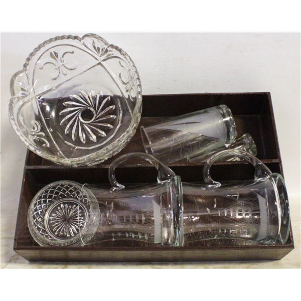 ESTATE CRYSTAL BOWLS + ETCHED SEA THEMED DRINKING