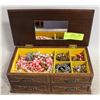Image 1 : VINTAGE WOOD JEWELRY BOX FULL OF ESTATE JEWELRY