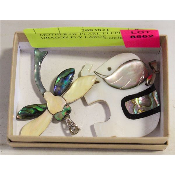 MOTHER OF PEARL ELEPHANT & DRAGON FLY LARGE