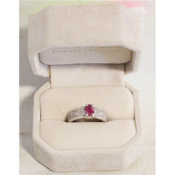 925 SILVER RUBY HALLMARKED RING IN BOX-ESTATE