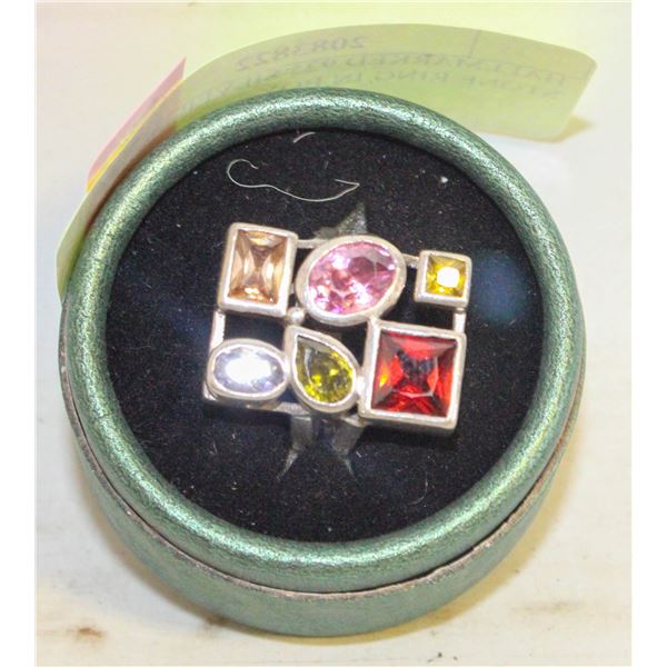 HALLMARKED 925 SILVER MULTI STONE RING IN BOX-