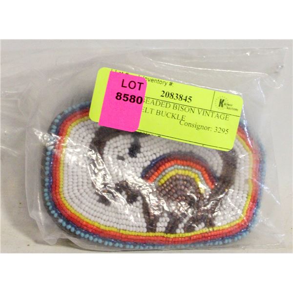 NATIVE BEADED BISON VINTAGE LARGE BELT BUCKLE